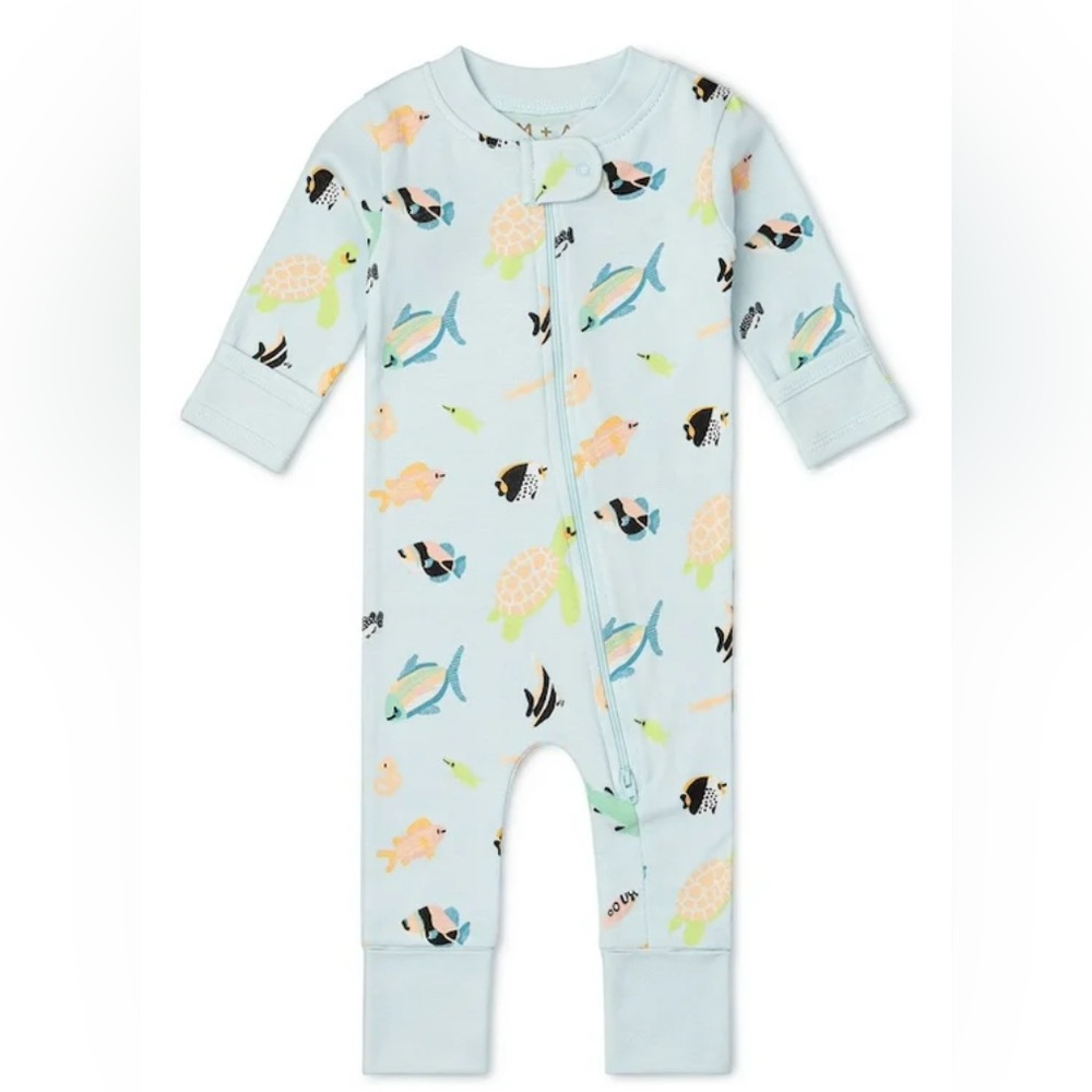Monica & Andy Reef Life Gender Neutral Coverall Romper Fold Over Hands 0-3 Month